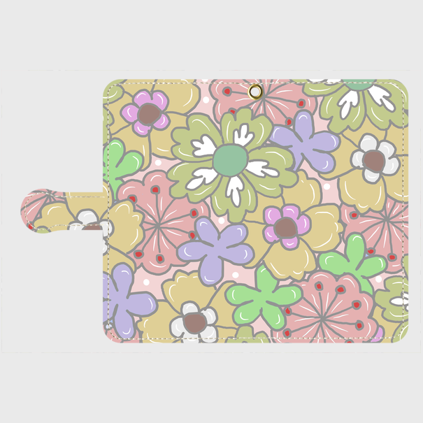 Android各機種 ポップな花柄の手帳型スマホケースピンク